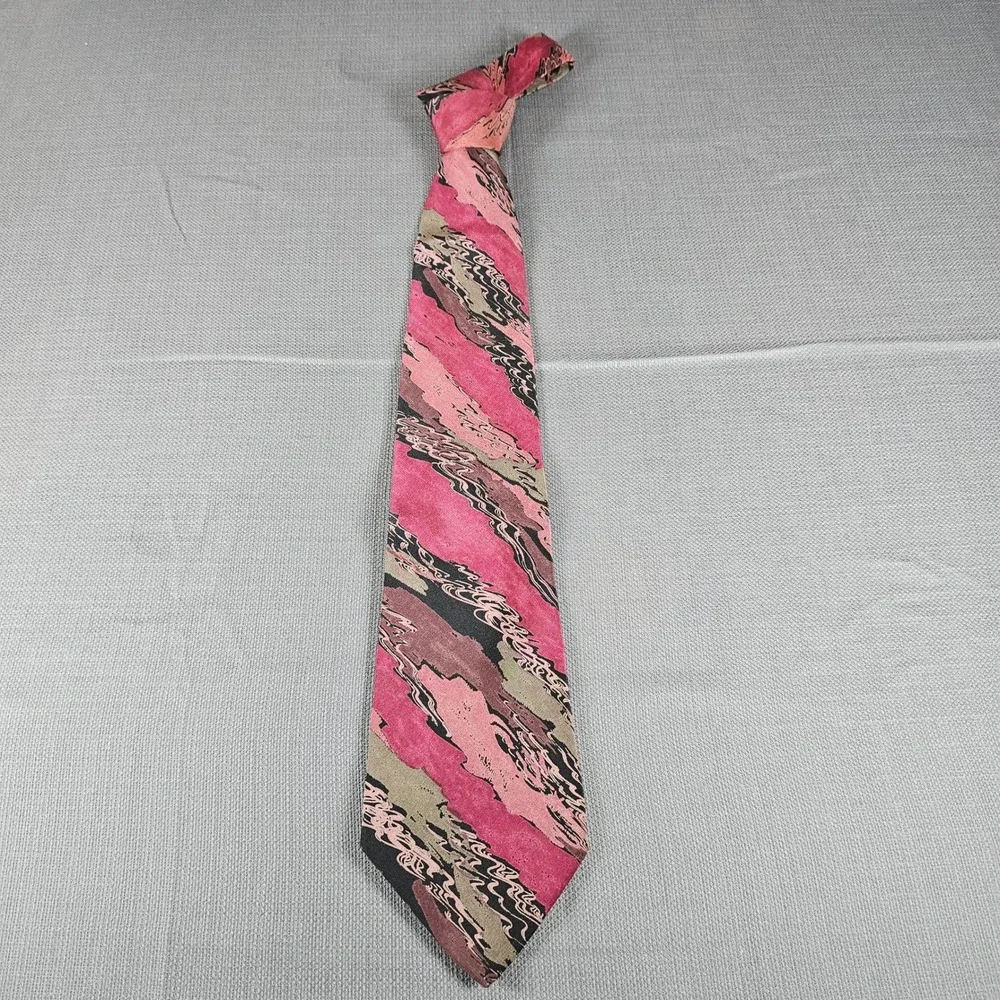 xAndrini Vintage Handmade Silk Tie Abstract Brushstroke Pink‎ Grey Italy USA